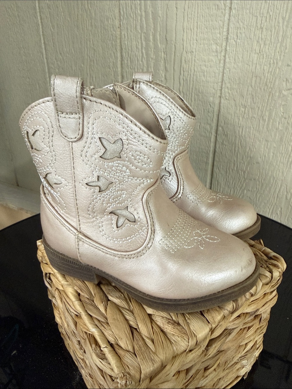 Cat & Jack Metallic Rose Gold Kids Cowboy Boots